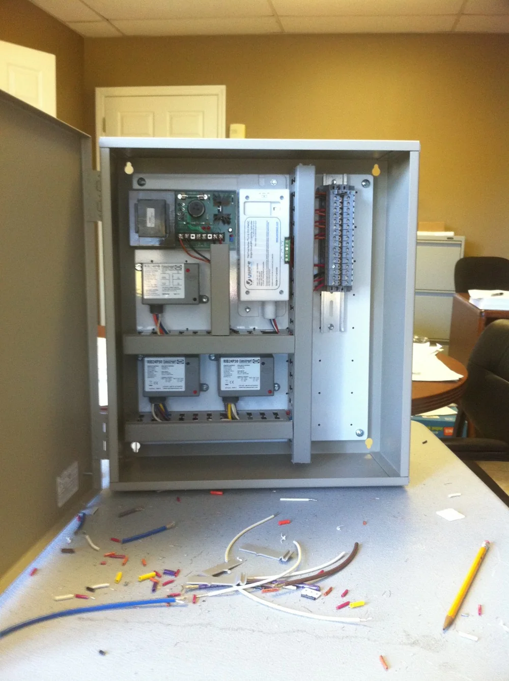 Control panel components during bench assembly