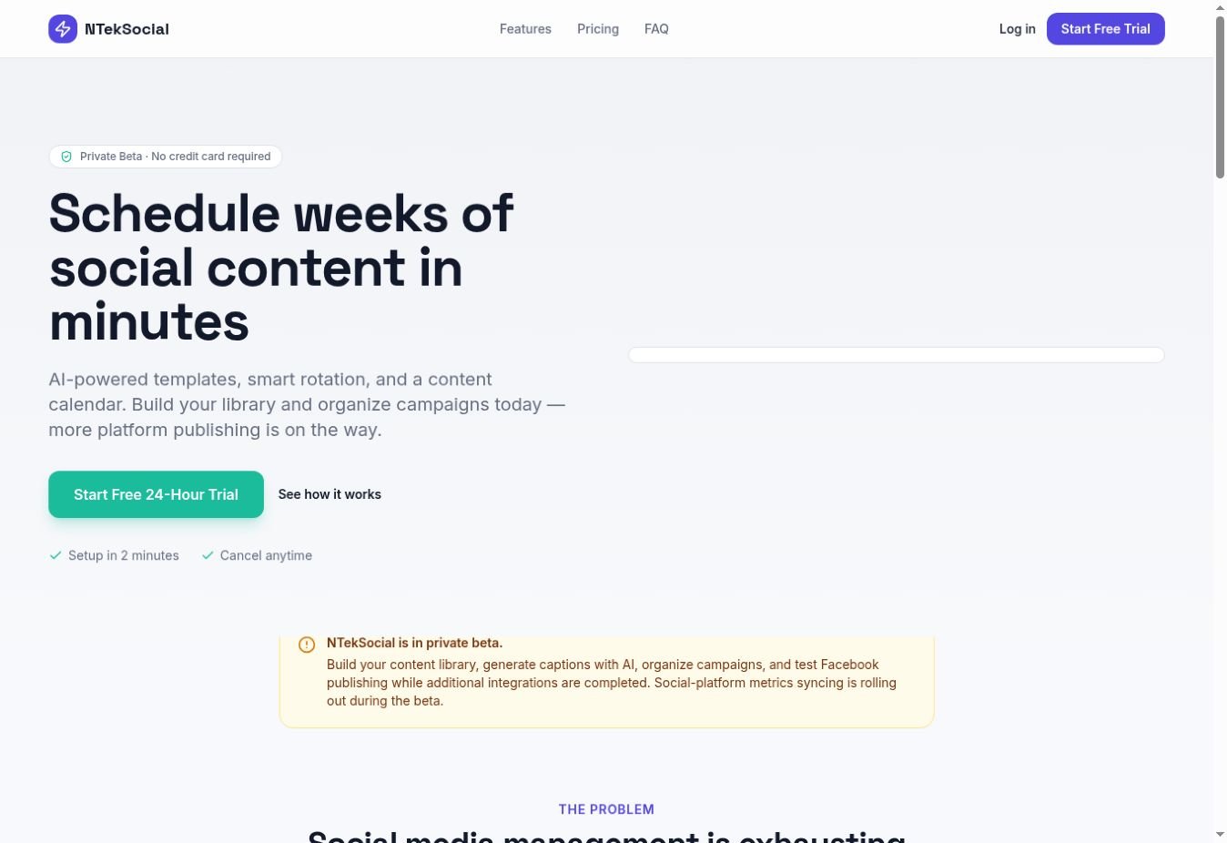 Live NTekSocial social publishing platform homepage