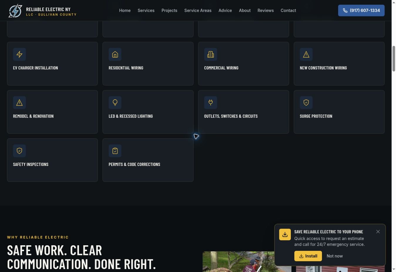 Live Reliable Electric NY service website